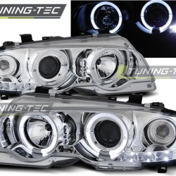 Faruri cu Angel Eyes pe fundal cromat compatibil cu BMW E46 04.99-03.03 COUPE