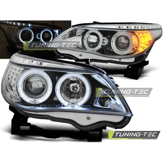 Faruri cu Angel Eyes pe fundal cromatLed INDICATOR compatibil cu BMW E60/E61 03-07