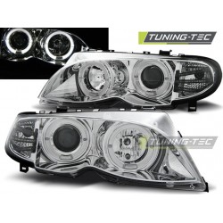 Faruri cu Angel Eyes pe fundal cromat compatibil cu BMW E46 09.01-03.05