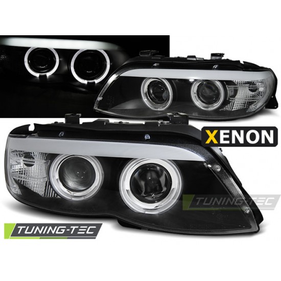 Faruri cu Xenon cu Angel Eyes pe fundal negru compatibil cu BMW X5 E53 11.03-06