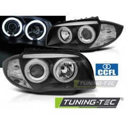 Faruri cu Angel Eyes CCFL pe fundal negru compatibil cu  BMW 1 E87/E81/82/88 04-11