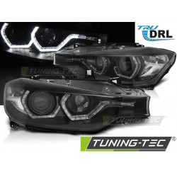 Faruri cu Angel Eyes si Led DRL pe fundal negru compatibil cu BMW F30/F31 LCI 15-18