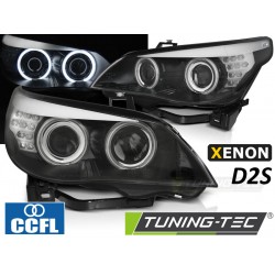 Faruri cu Xenon D2s CCFL cu Angel Eyes pe fundal negru Led INDICATOR compatibil cu BMW E60/E61 03-04