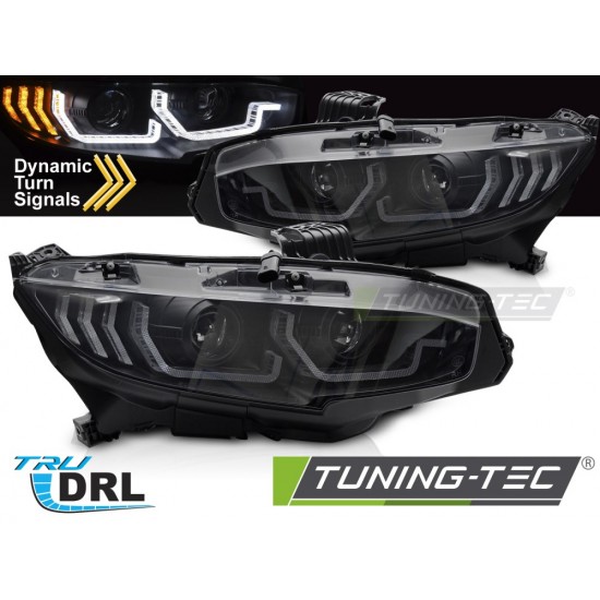 Faruri negru DRL SEQ compatibil cu HONDA CIVIC X 16-21