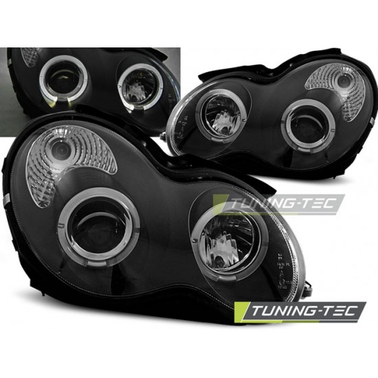 Faruri cu Angel Eyes pe fundal negru compatibil cu MERCEDES W203 C-KLASA 07.00-03.04
