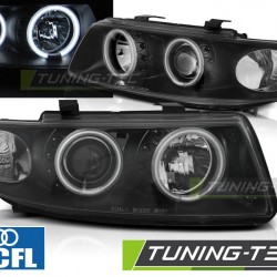 Faruri cu Angel Eyes CCFL pe fundal negru compatibil cu SEAT LEON / TOLedO 04.99-08.04