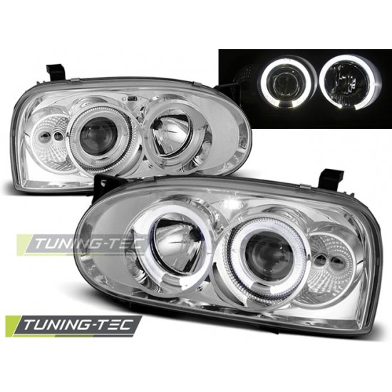 Faruri cu Angel Eyes pe fundal cromat compatibil cu VW GOLF 3 09.91-08.97