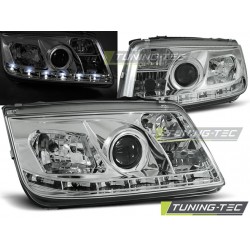 Faruri cu DRL pe fundal cromat compatibil cu VW BORA 09.98-05.05