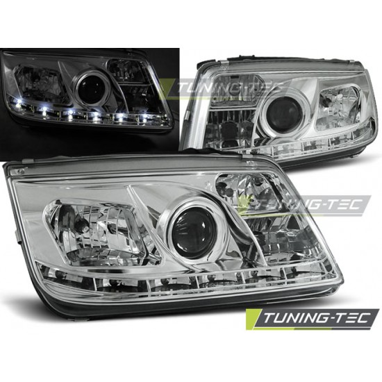 Faruri cu DRL pe fundal cromat compatibil cu VW BORA 09.98-05.05