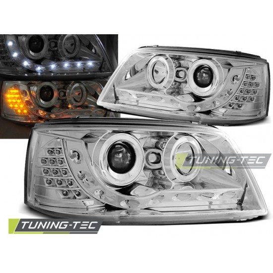 Faruri cu DRL pe fundal cromat compatibil cu VW T5 04.03-08.09