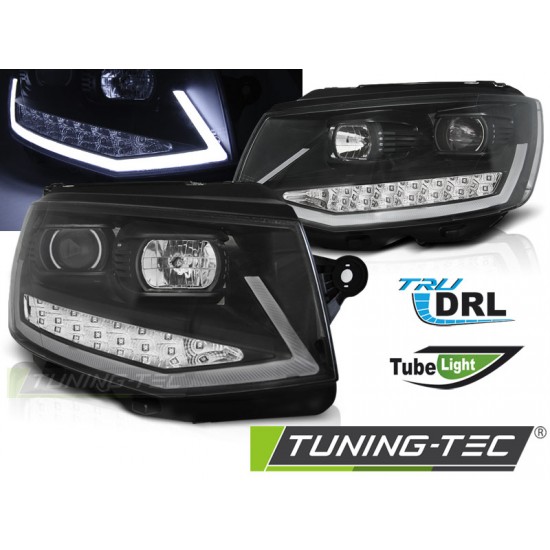 Faruri cu lumina tub DRL negru-crom compatibil cu VW T6 15-19
