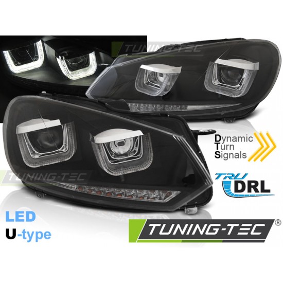 Faruri cu U-Led Drl negru SEQ compatibil cu VW GOLF 6 08-12